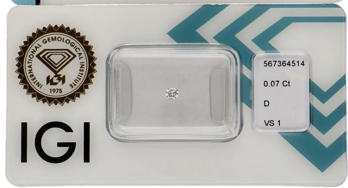 Plastic packaging IGI 1 pcs natural diamond D VS1 0.07ct